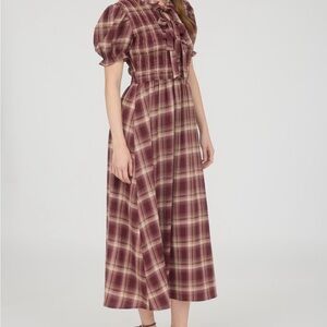 Elegant Burgundy Plaid Midi Dress